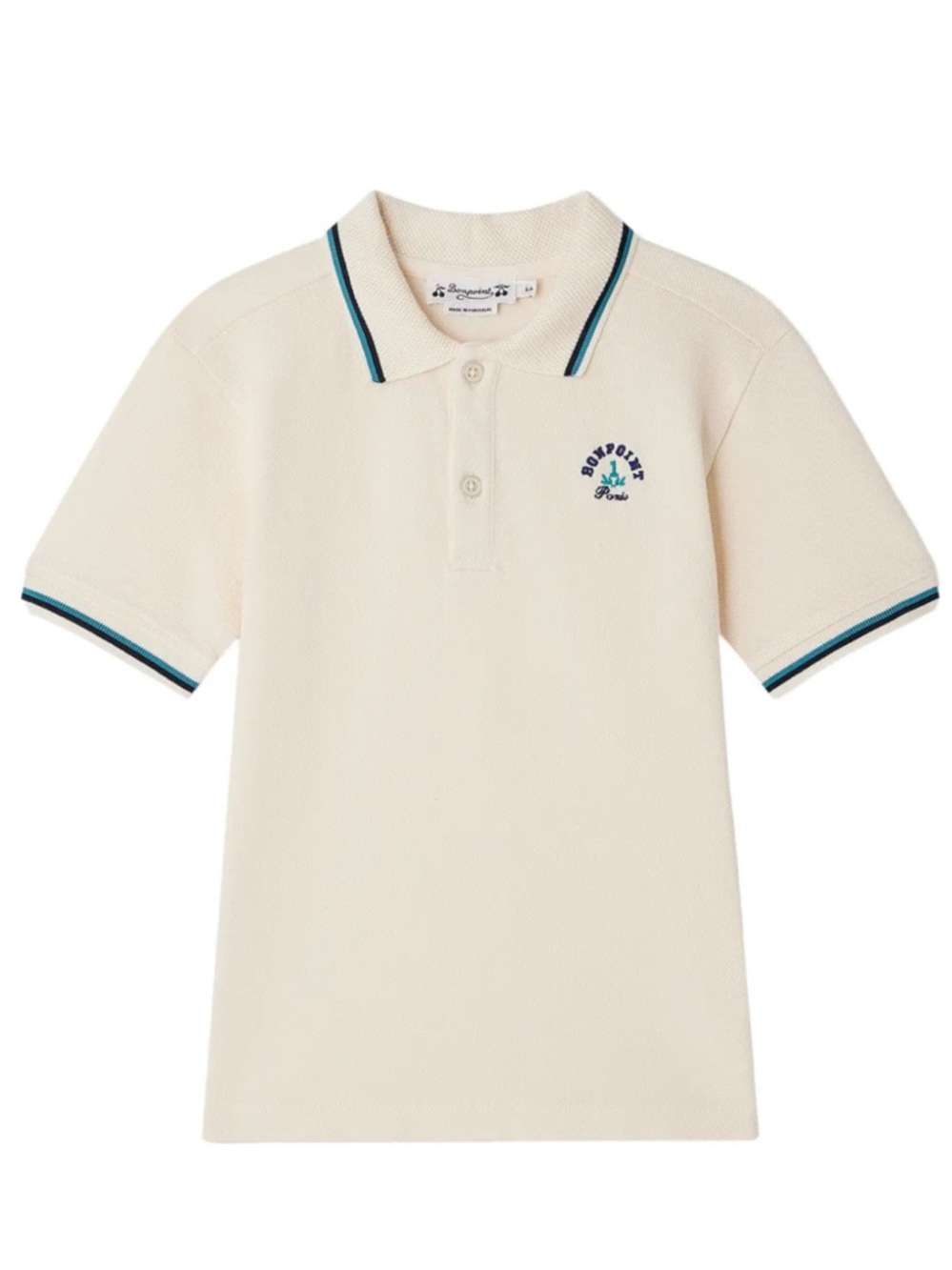 BONPOINT Kids Cream Polo Shirt with Blue Trim